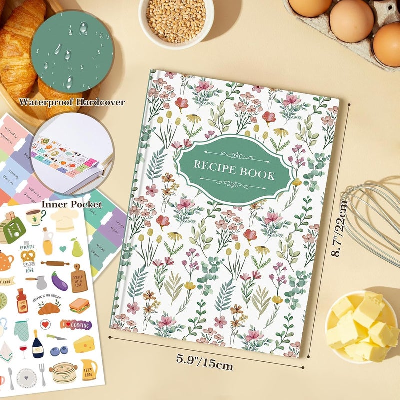 Lanpn Blank Recipe Book Cookbook for 70 Recipes, A5 Waterproof Empty Recipe Notebook to Organize Your Family Recipes, Leather Cooking Journal with Stickers to Write in Your Own Recipes, Green - Image 2